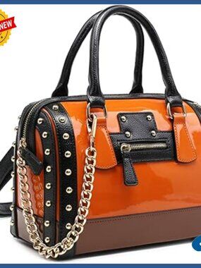 Large Barrel Satchel Handbag with Rivet Decoration Top Handle Shoulder Purse